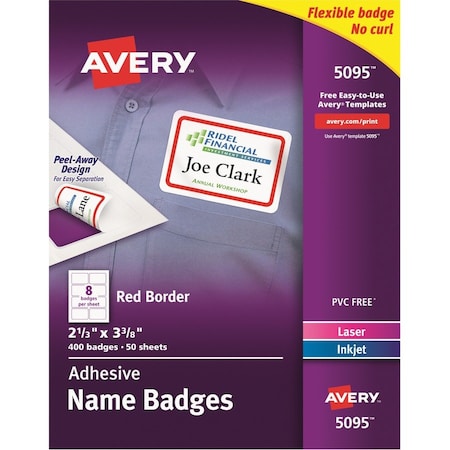 Avery Badge, Adhesive, Rd Brdr, 100 400PK AVE5095